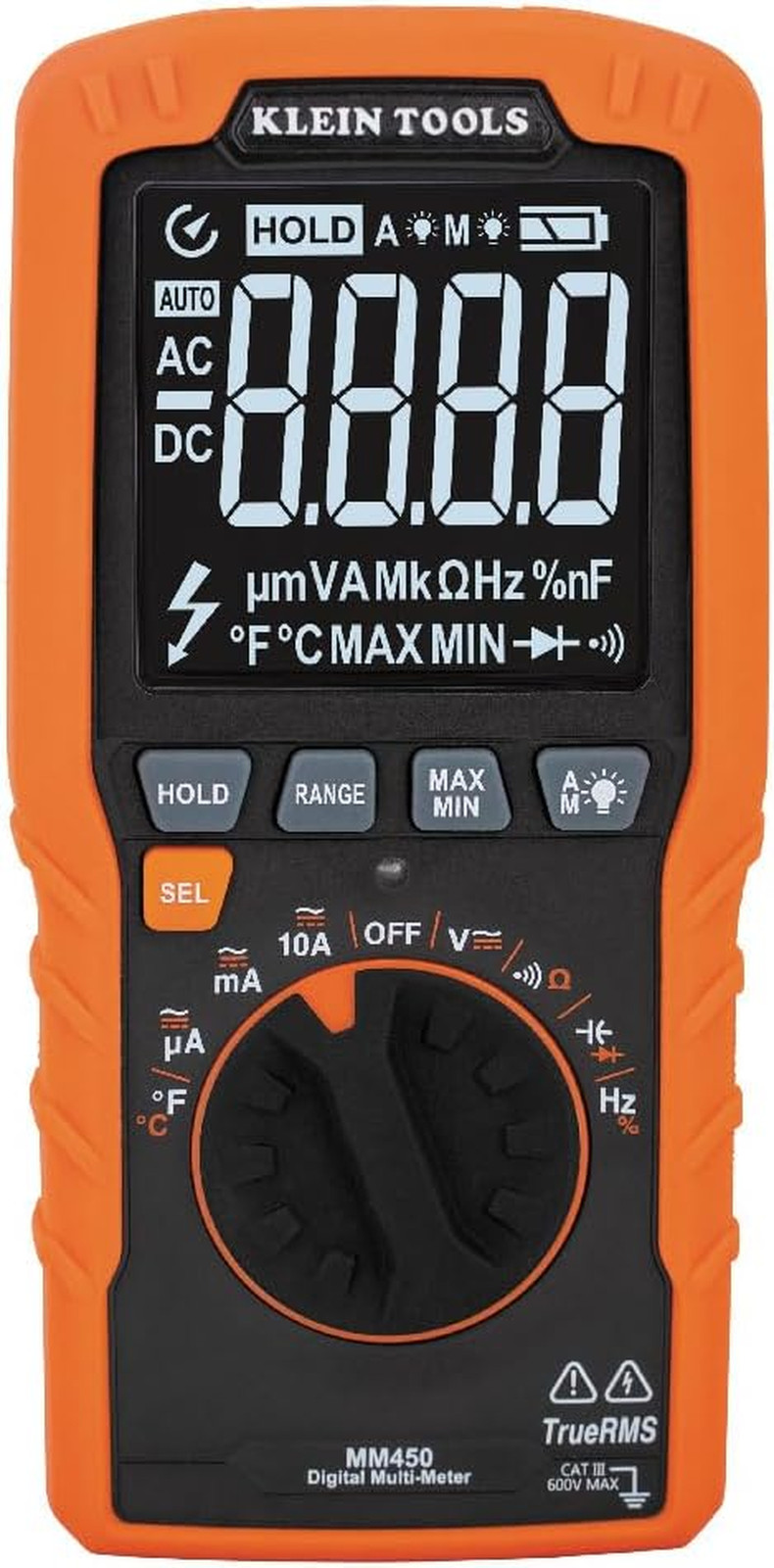 MM450 Slim Digital Multimeter, Reverse Contrast Display with Lead Alert, Auto-Ra