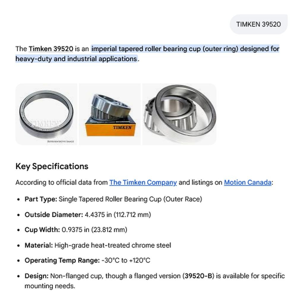 1 NEW TIMKEN 39520 TAPERED ROLLER BEARING CUP NIB ***MAKE OFFER***