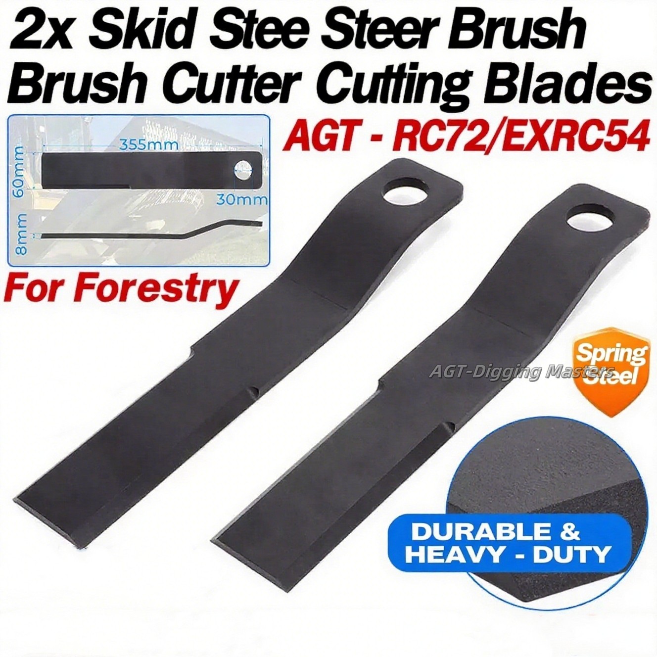2x Brush Hog Cutter Steel Blade Steel for AGT RC72 EXRC54 Skidsteer Heavy Duty