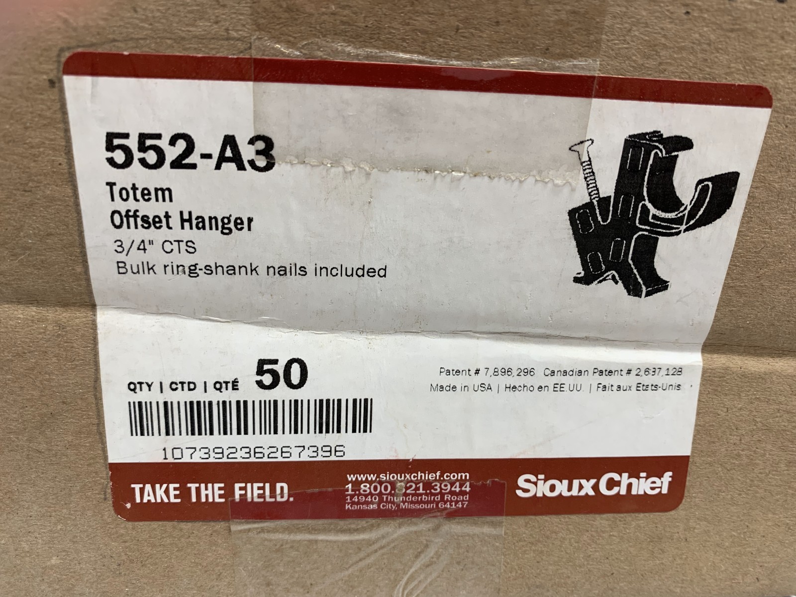 Sioux Chief 552-A3 Single Offset Tube Hanger, 3/4 in CTS Pipe/Tube (lot of 189)