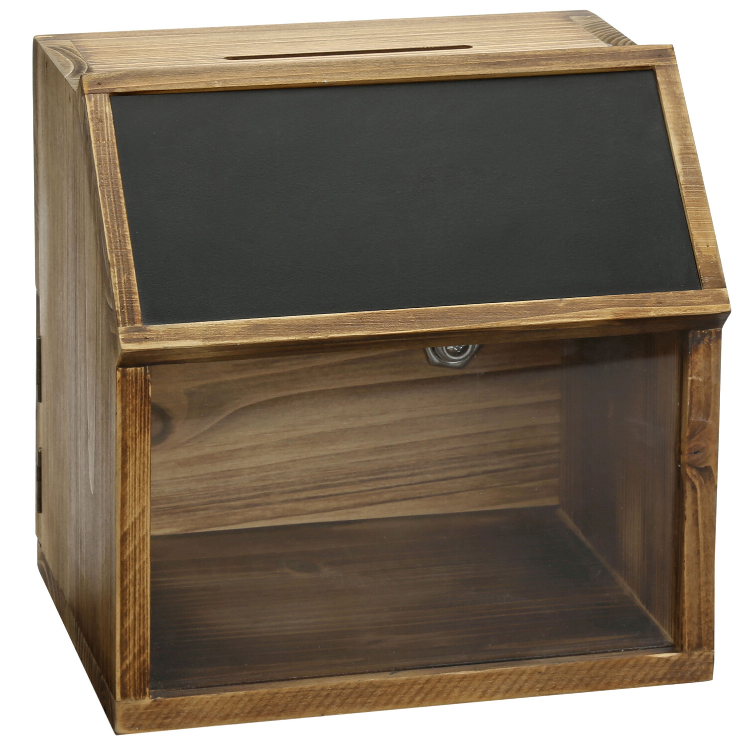 Rustic Burnt Solid Wood Suggestion Donation Ballot Box w/Chalkboard Label & Lock
