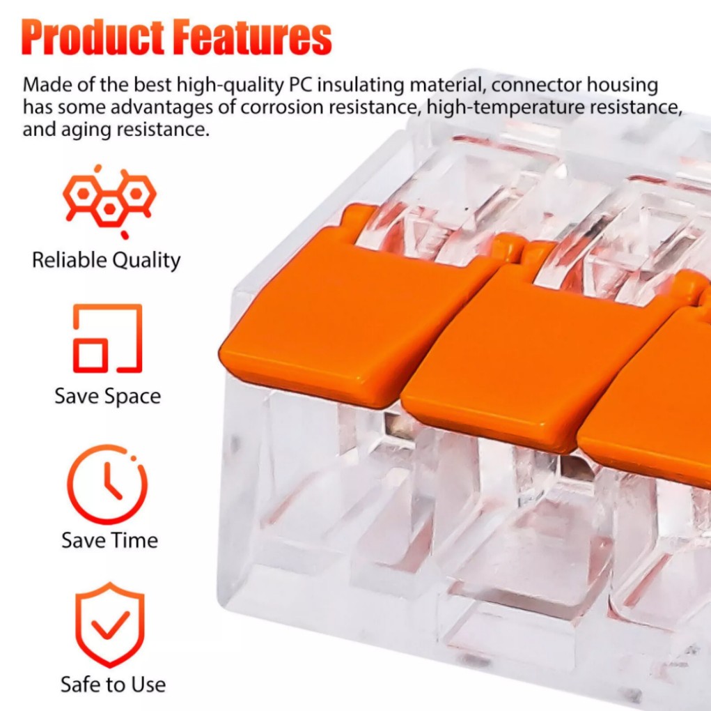 90 Pack Connectors Reusable Wire Clamp Terminal Blocks Compact Wire Connector*/+