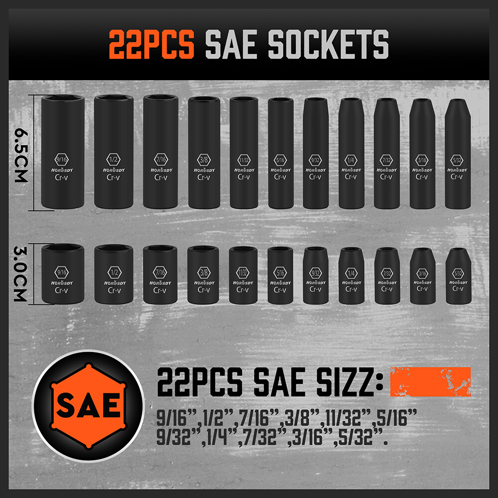 56PC 1/4″ Drive Shallow & Deep 6-Point Socket Set Extension Bar Universal Joint