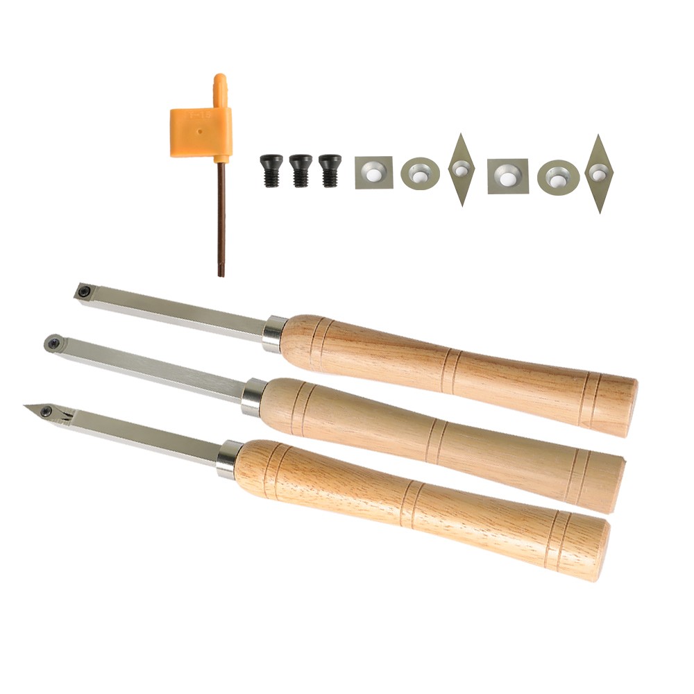 3 Piece Set Carbide Woodturning Tool Mini Size & Handles Fit For Turning Project
