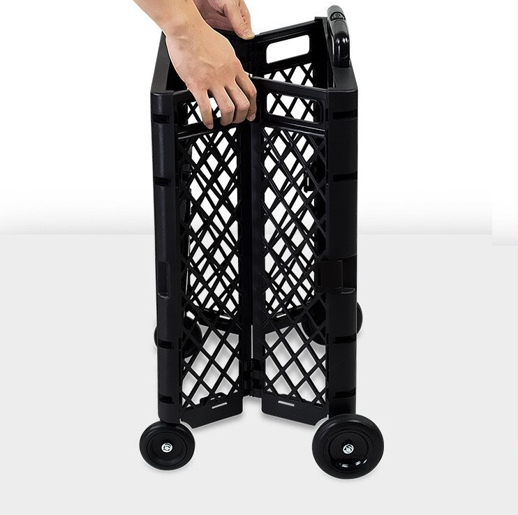 WS8 Mesh Utility Cart Folding Collapsible Hand Crate with Wheels 55 Lbs Capacity