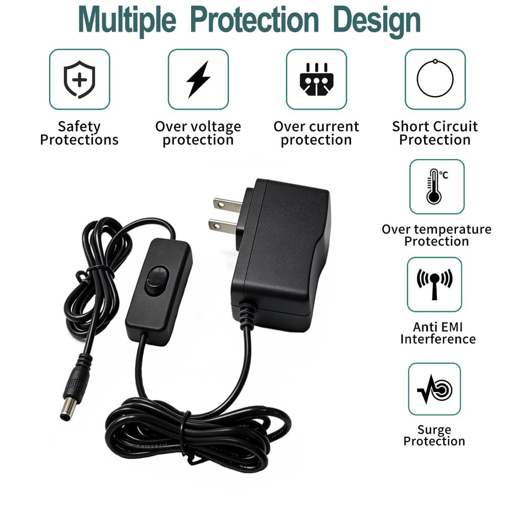 12V 1A DC Power Supply with On/Off Switch Adapter AC 100-240V 50-60Hz to DC 1…