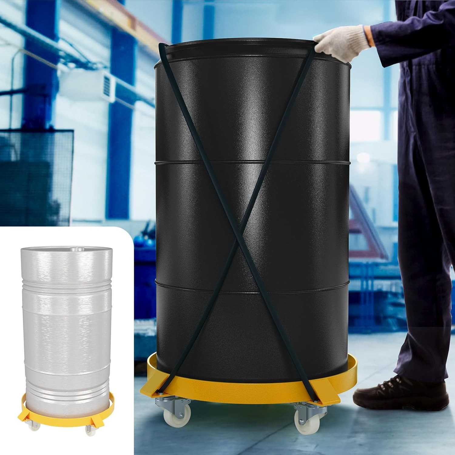 1X 55 Gallon Drum Dolly Barrel Dolly Carts Drum Dolly With Swivel Casters Yellow