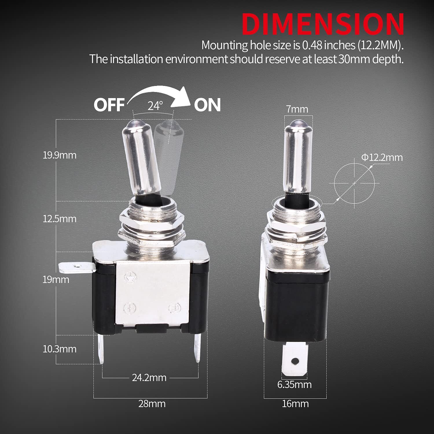 Red 12V LED Toggle Switch with Safety Cover – 2 Pack Heavy Duty 12 Volt DC 20A