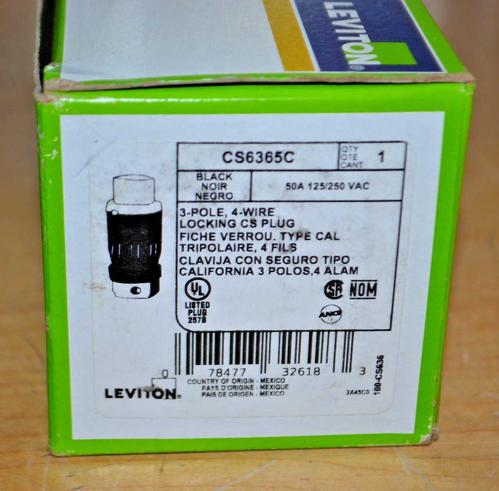 Leviton ~ CS6365C ~ 50A 125/250Volt AC Locking Plug ~ NEW