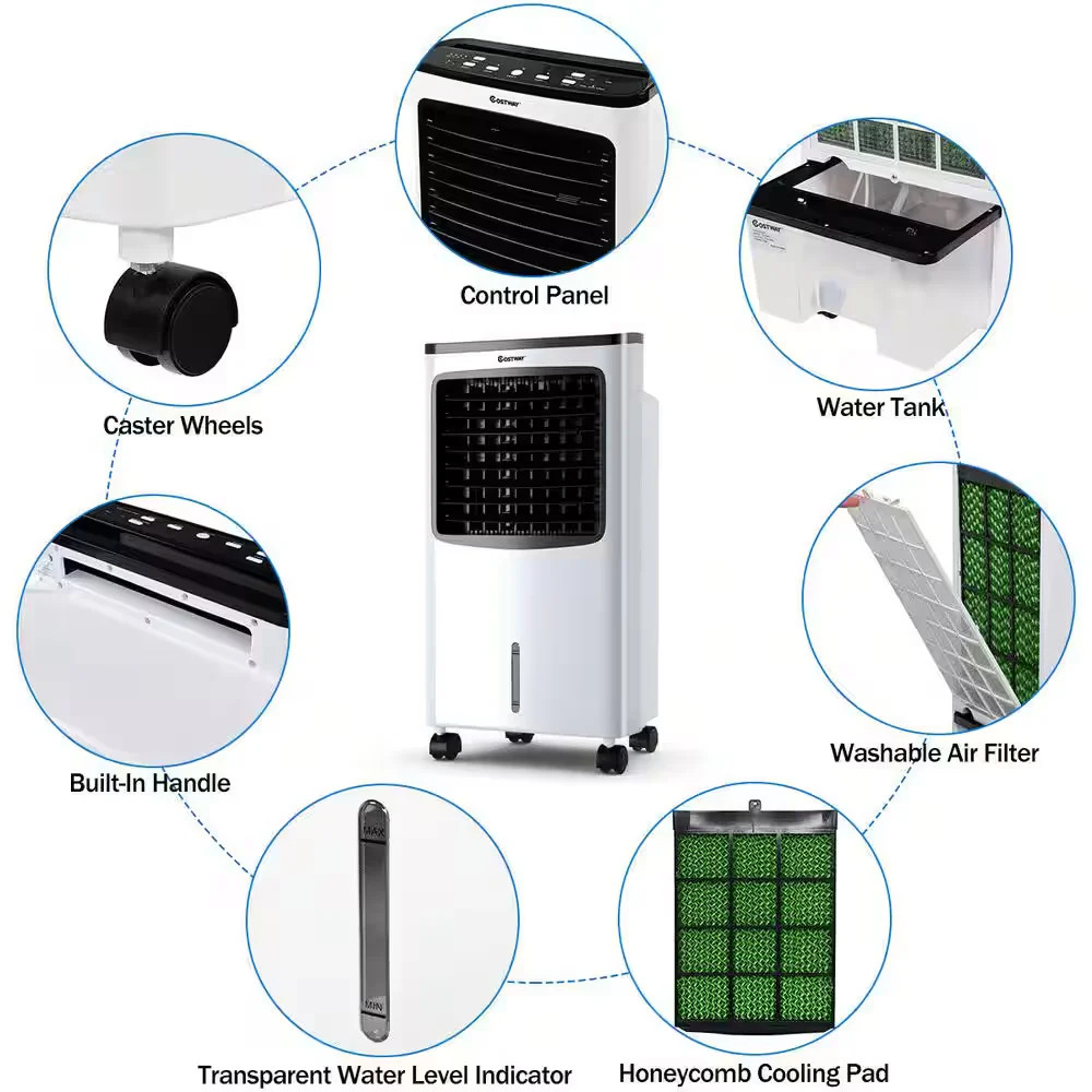 Costway 215 CFM Portable Evaporative Air Cooler 400 sq ft 3-Speed Remote Filter