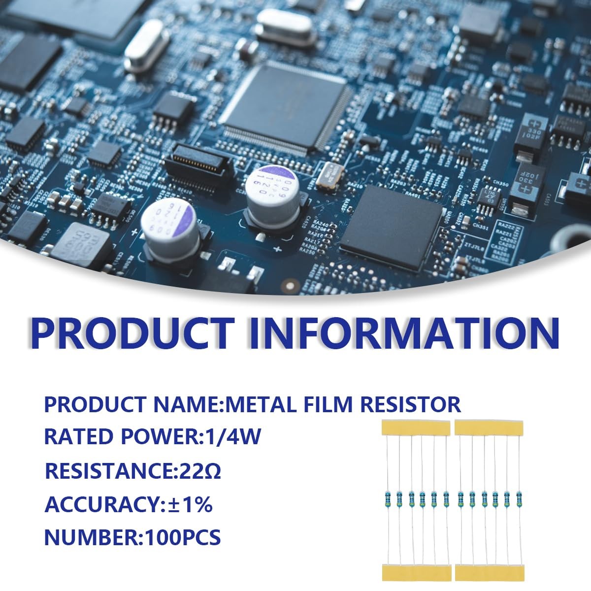 100 Pcs 1/4W 1 Tolerance 22 Ohm Metal Film Resistor Resistance Color: 100 pcs