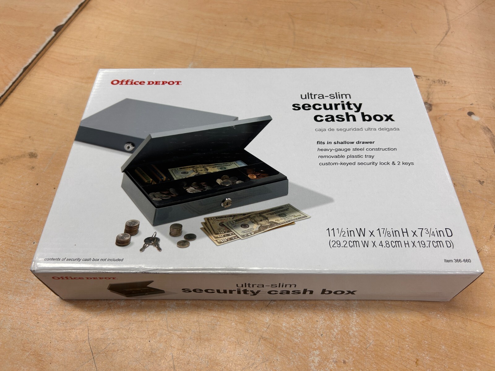 Office Depot Ultra-Slim Cash Box Security Lock 11-1/2 in x 1-7/8 in x 7-3/4 in