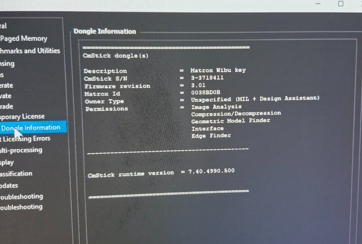 Matrox MIL 10 Runtime USB Dongle Wibu GMF Edge Finder License + software