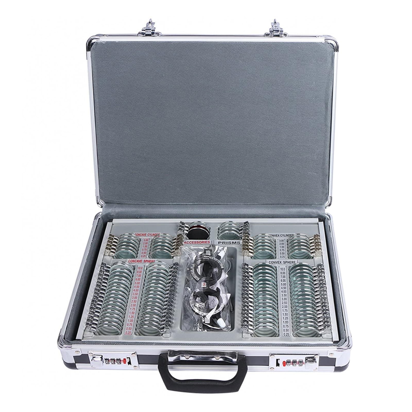 104pcs Trial Lens Set Metal Rim Optical Lens Kit Aluminum Case TLS-104
