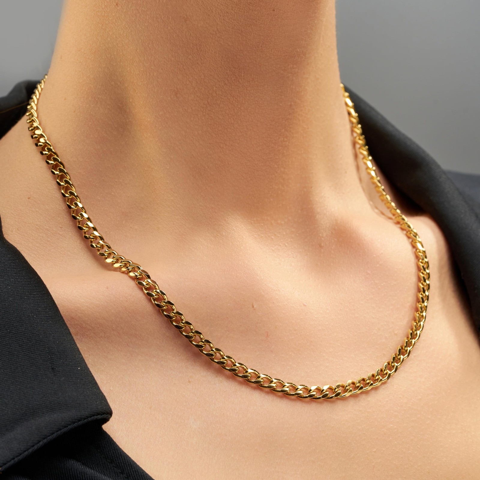 LIFETIME JEWELRY 5mm Cuban Link Chain Necklace for Women and Men 24k Gold Pla…