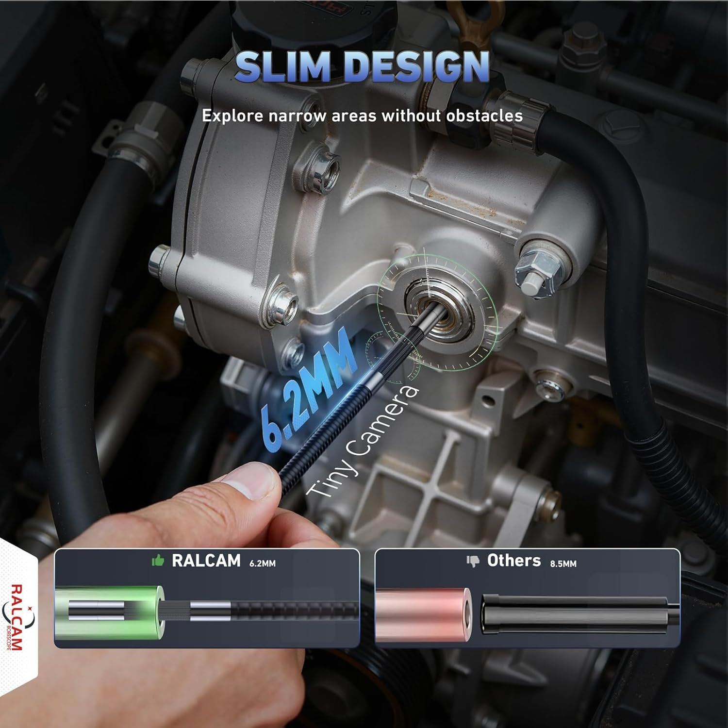 360° Articulating Borescope, 6.2Mm/0.24In Slim Probe, 4X Zoom, Joystick 4 Ways E