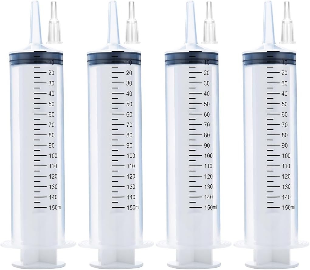 4 Pack 150ml Syringe with Tip Adapter, Large Plastic Garden Industrial Syringes