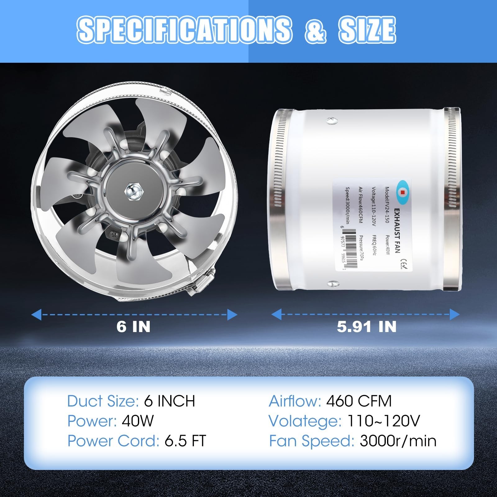 Dreyoo 6 Inch Inline Duct Fans 460 CFM, 2 Pack Quite Ventilation Exhaust Fans…