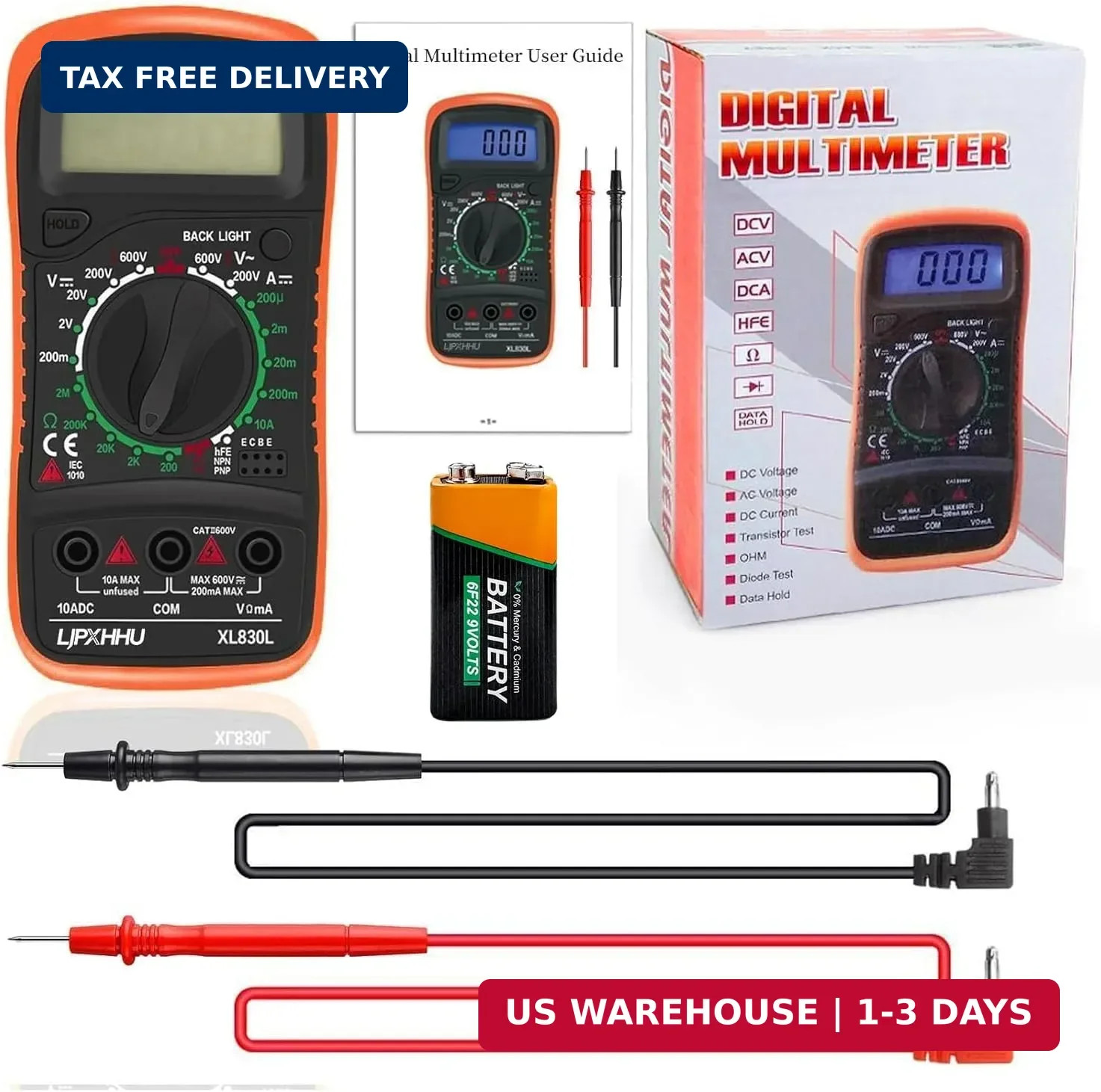 Digital Multimeter Voltmeter Battery Voltage Multi Tester Continuity Ohm Volt Am