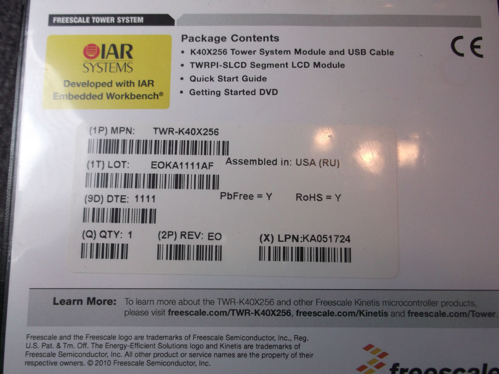 FREESCALE DEVELOPMENT KIT TWR-K40X256 TOWER SYSTEM LOW POWER MCU with USB