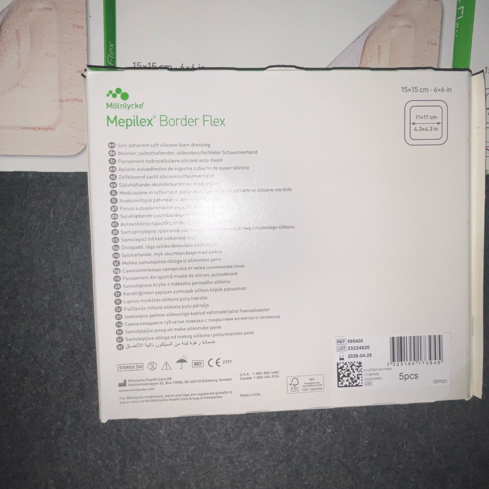 Mölnlycke Mepilex Border Flex Foam Self-Adherent Silicone 15x15cm lot of 10