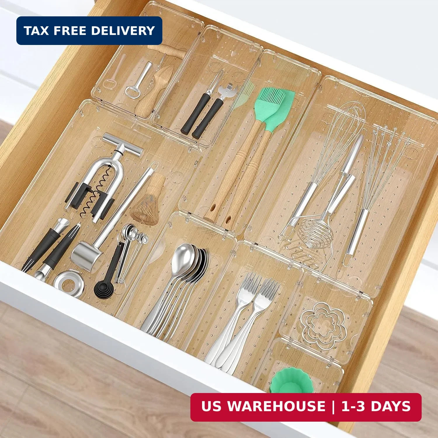 StorMiracle 28 PCS Clear Plastic Drawer Organizers Set, 4 Size Desk Drawer Organ
