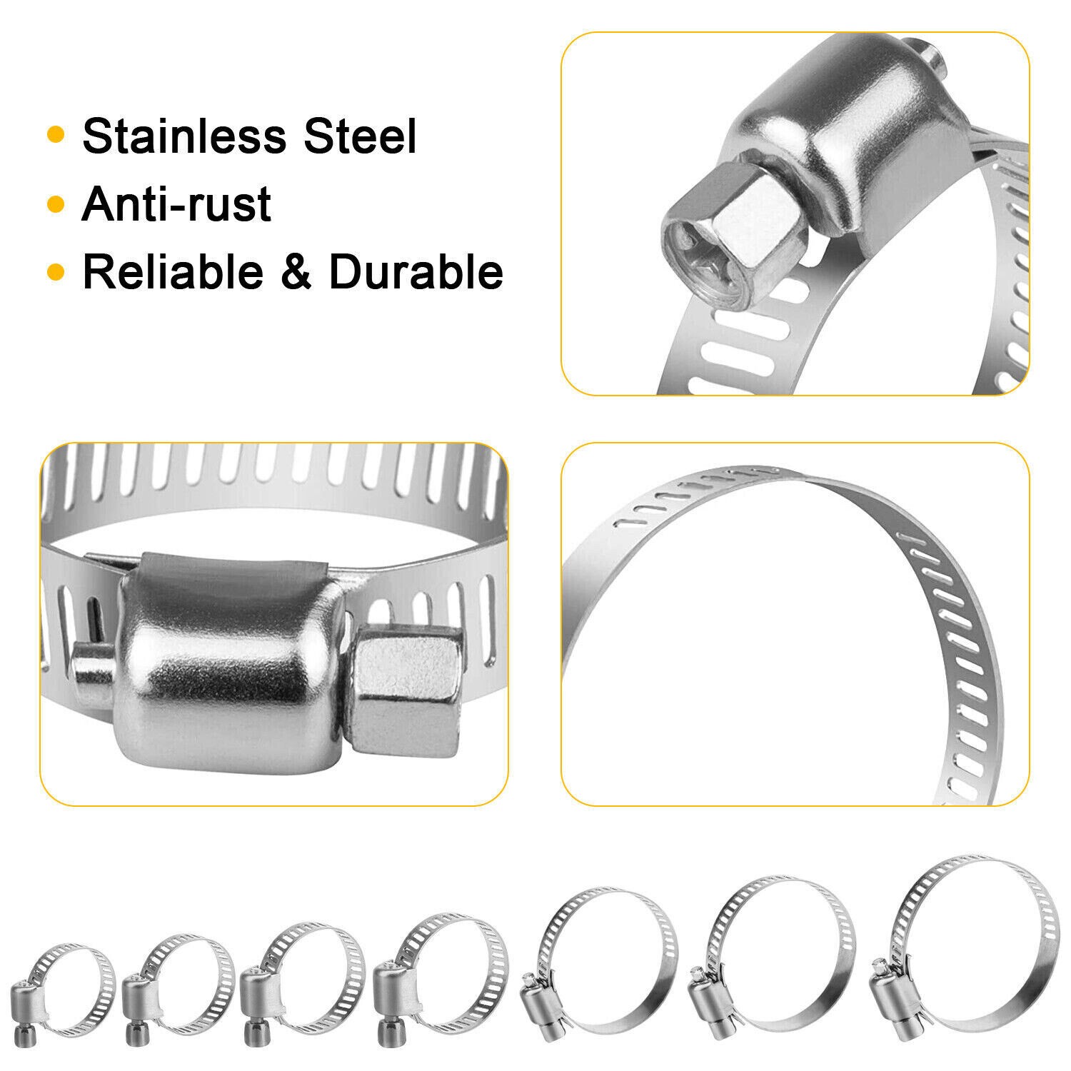 130pcs Adjustable Hose Clamps Worm Gear Stainless Steel Clamp Assortment set