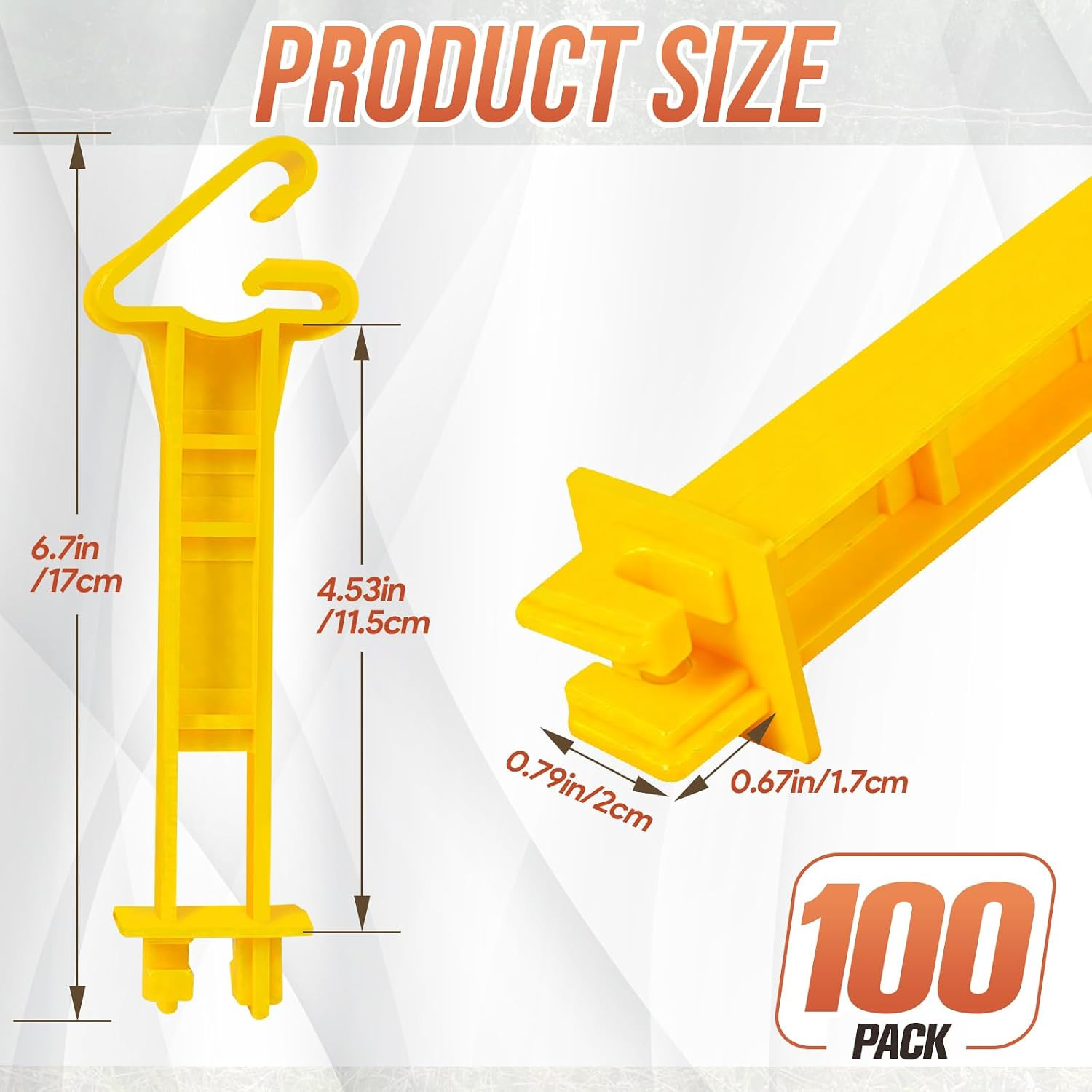 100 Pcs 5 Inch Snap-On T-Post Electric Fence Insulators, Yellow | T-Post Extende