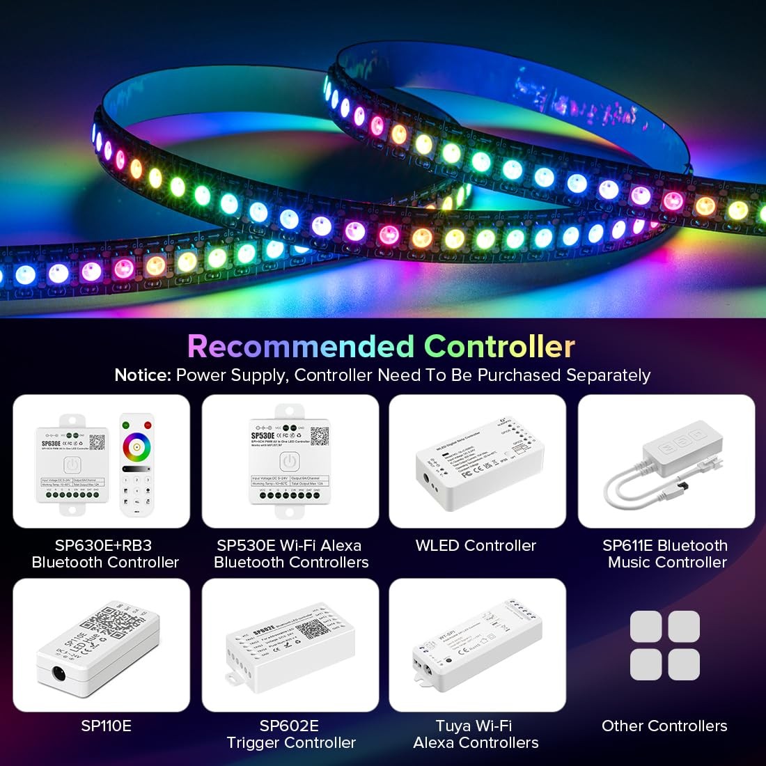 Black WS2812B LED Strip Light 3.3 Ft 144 LEDs IP30