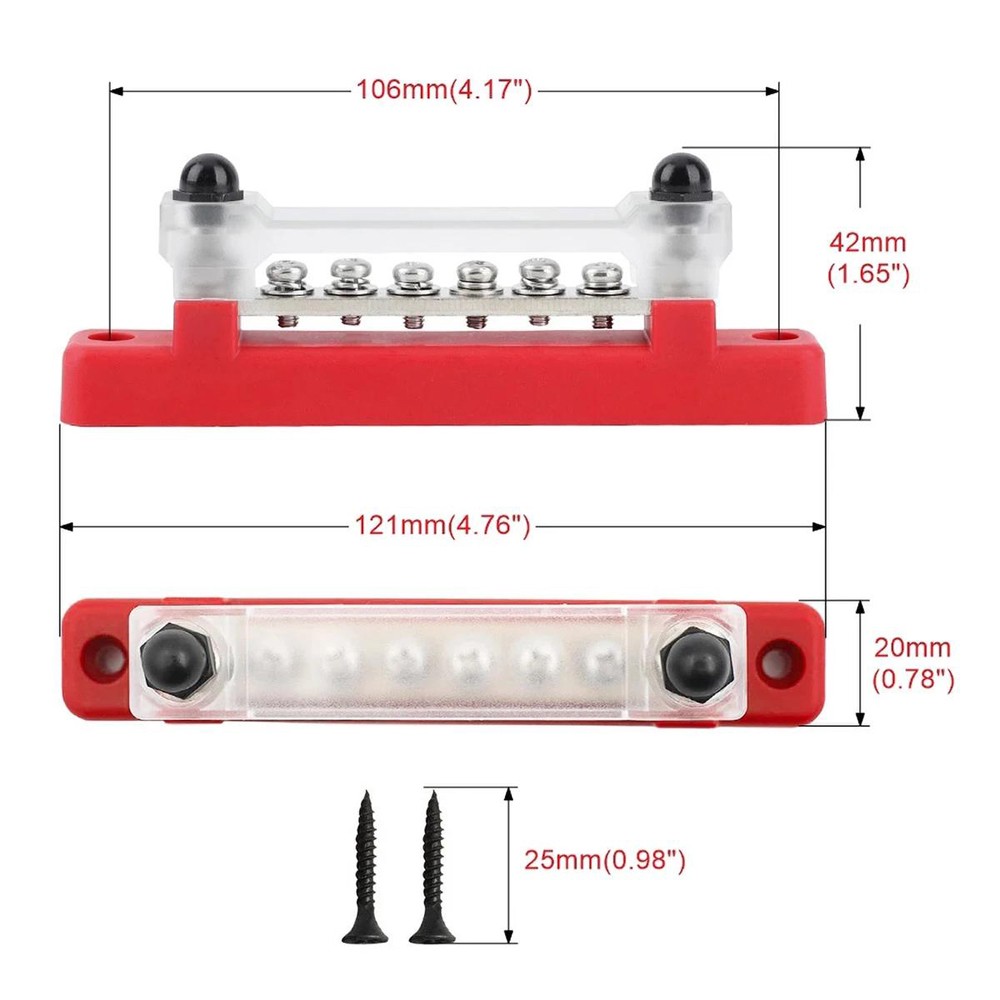 6 Way Bus Bar Power Distribution Terminal 150A Screws Battery Block for Car Boat