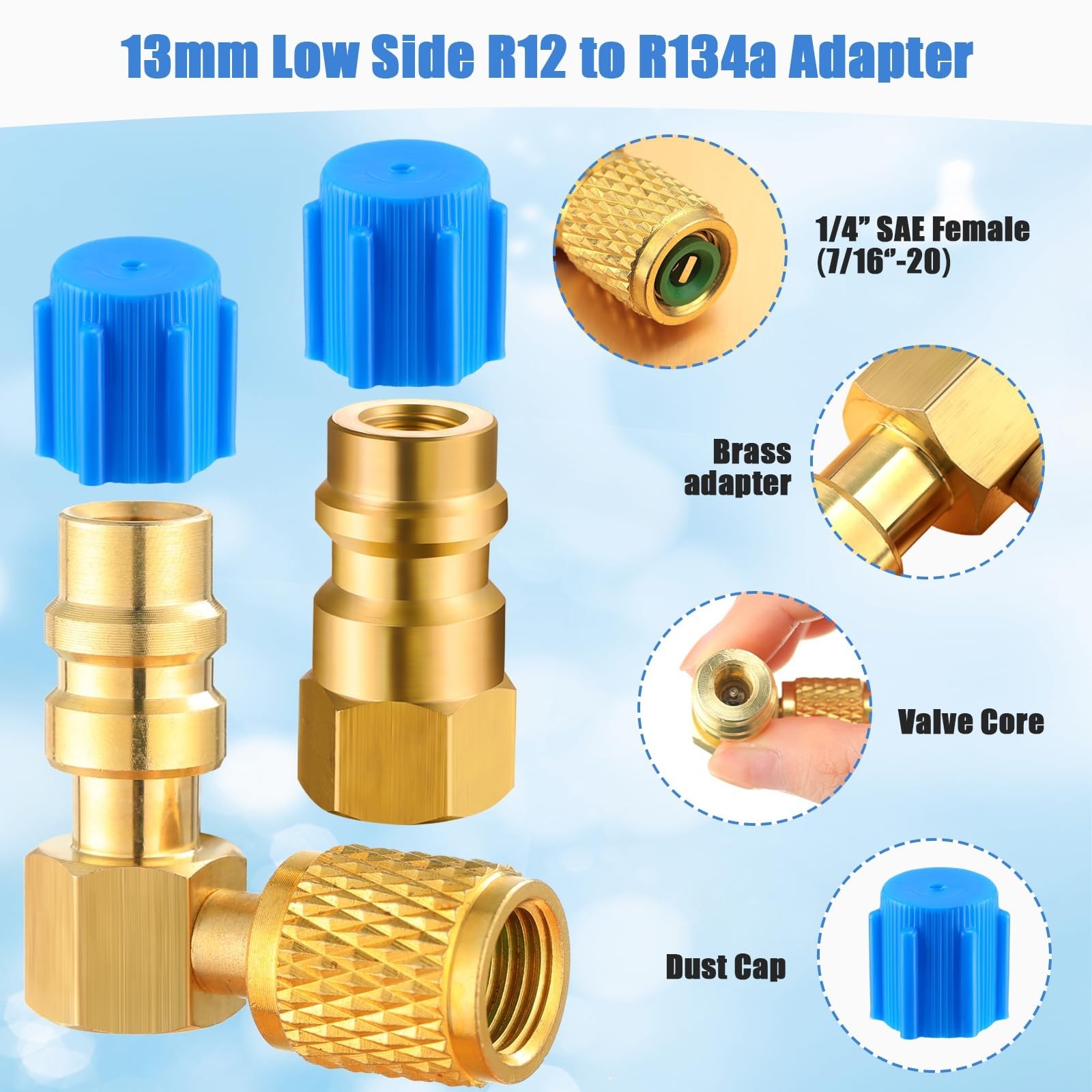 AC Fitting Conversion Adapter Kit, R12 to R134A Quick Coupler Valve, 90° Retrofi