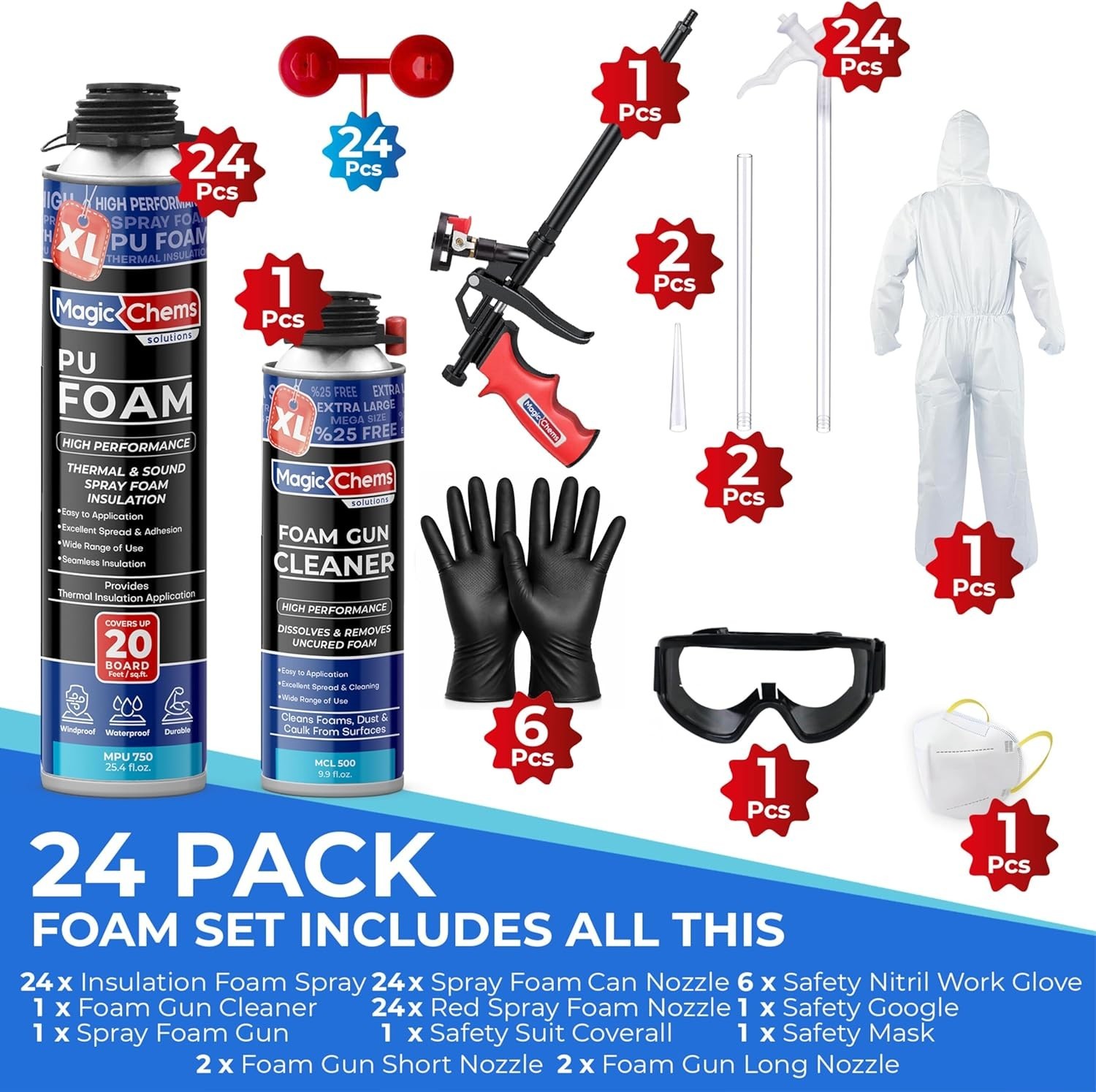 Spray Foam Insulation Kit (24Pack-25.4 oz) Expanding Foam Sealant