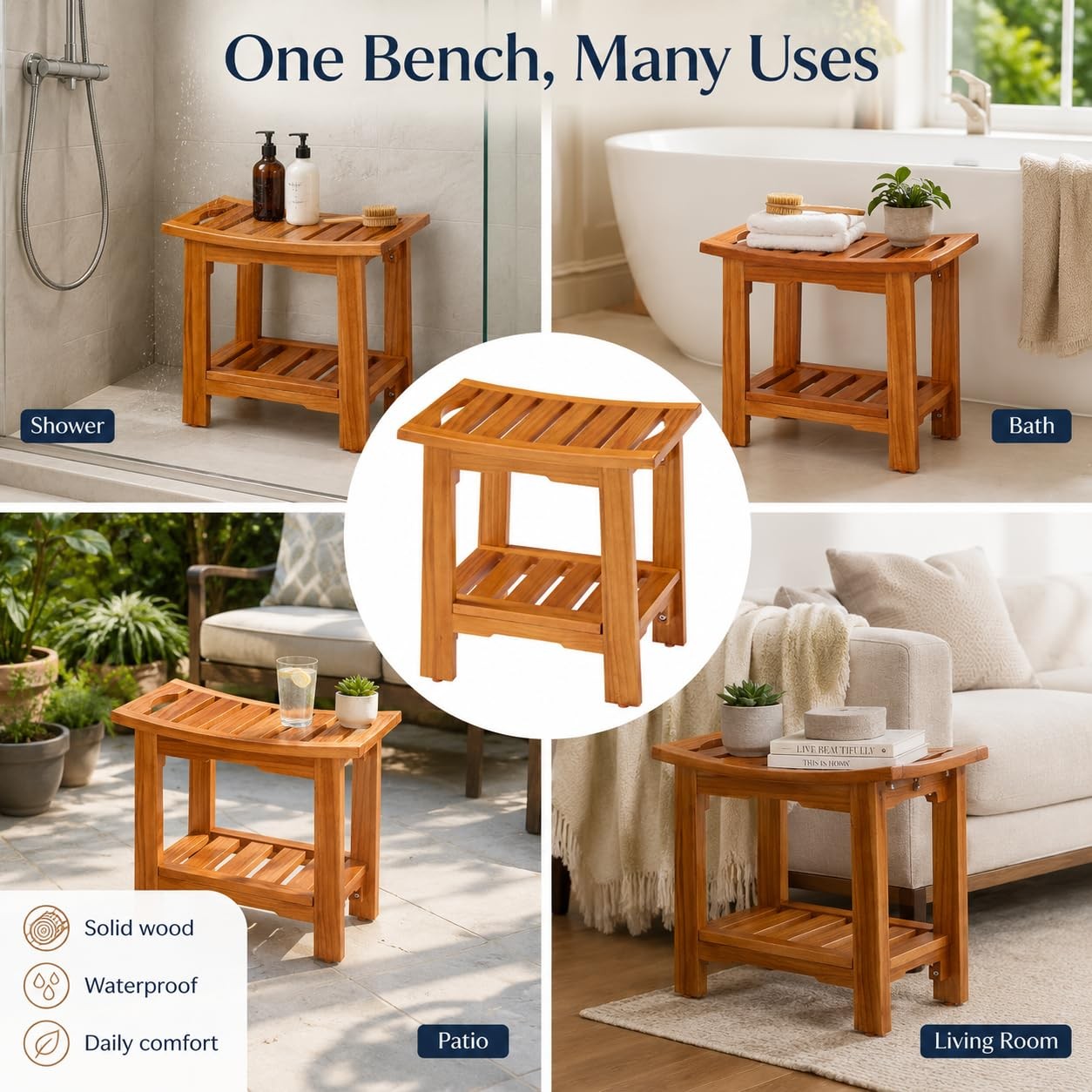 Simple Deluxe Teak Shower Bench Wood Shower Bench Shelf 14 Waterproof Shower