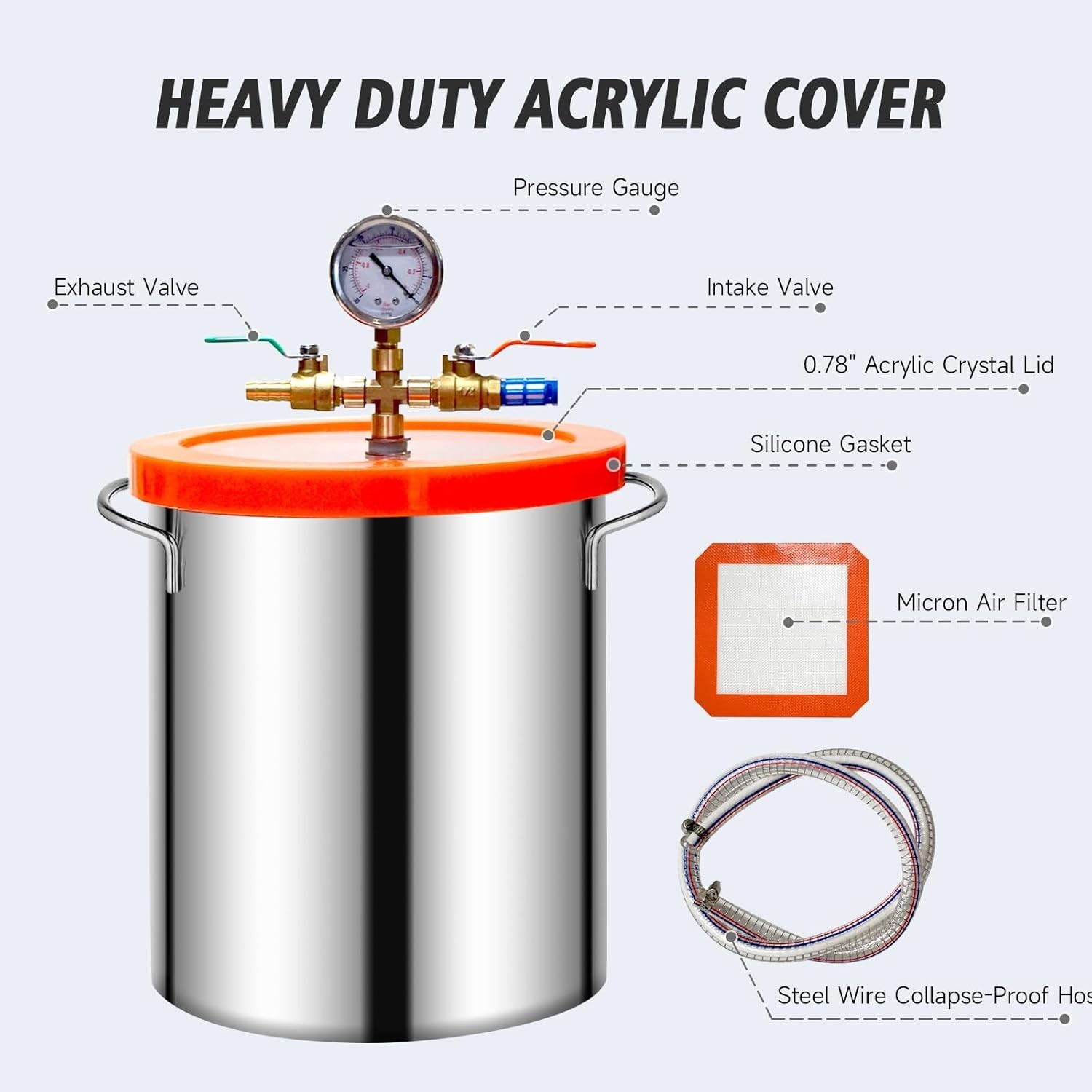 5 Gallon Vacuum Chamber 4CFM Single Stage Pump Degassing Chamber Kit 1/3 HP