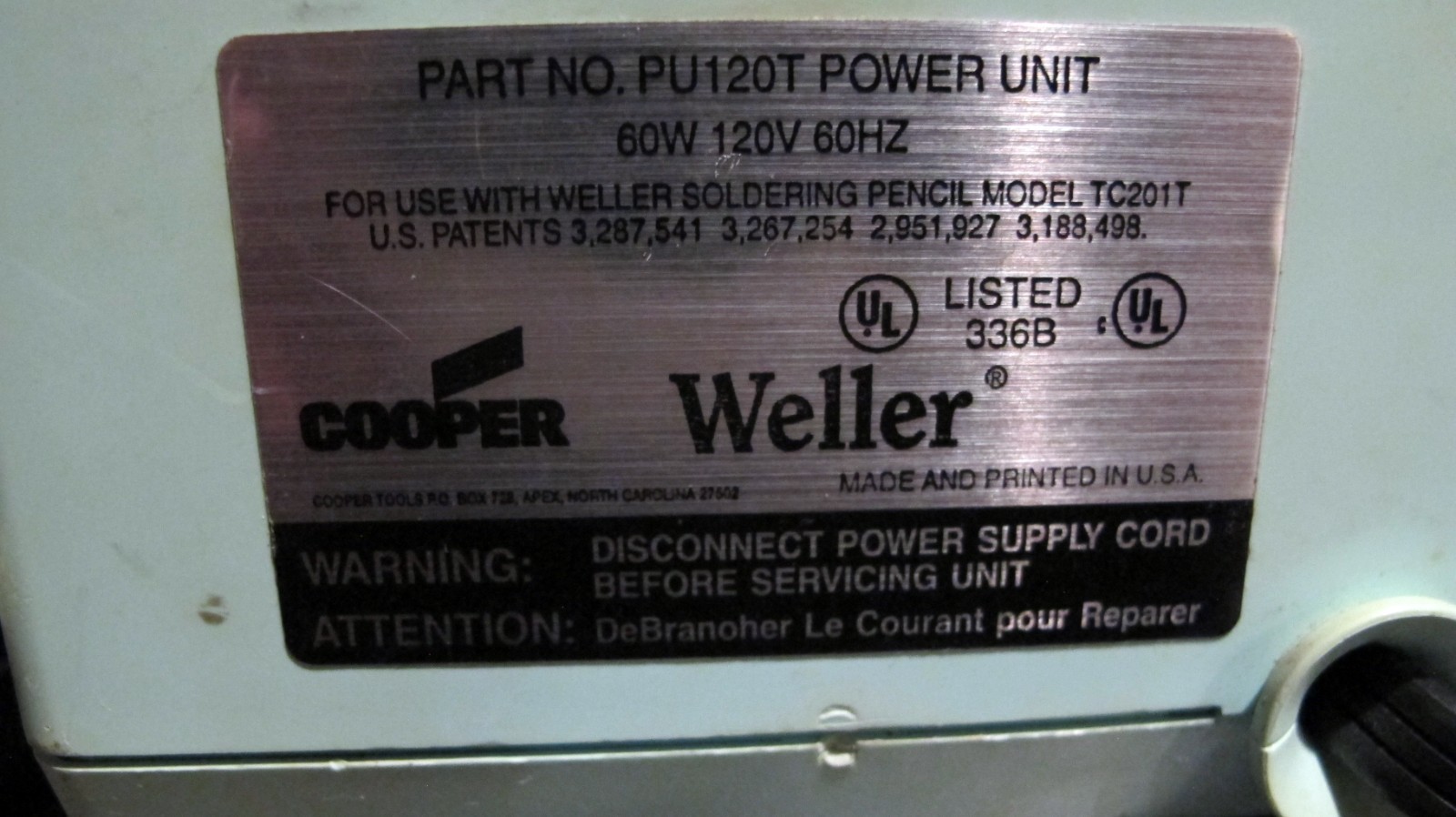 Weller WTCPT Soldering Station TC201T Iron Tested PU120T 60W
