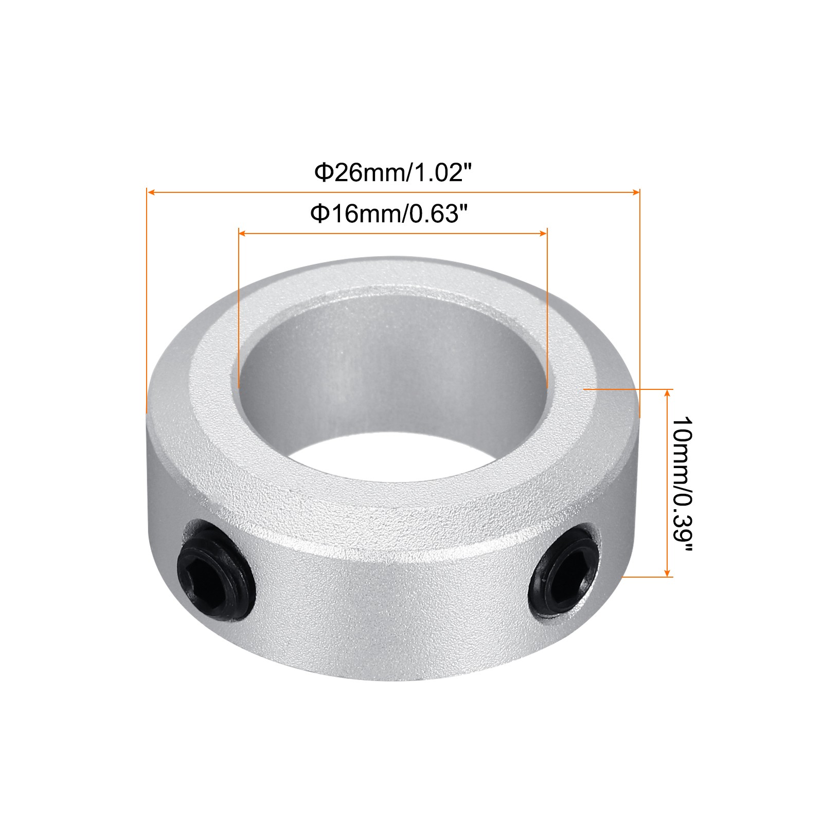 Shaft Collar 0.63″ Bore Aluminum Set Screw Style Clamping Collars Silver 2Pcs