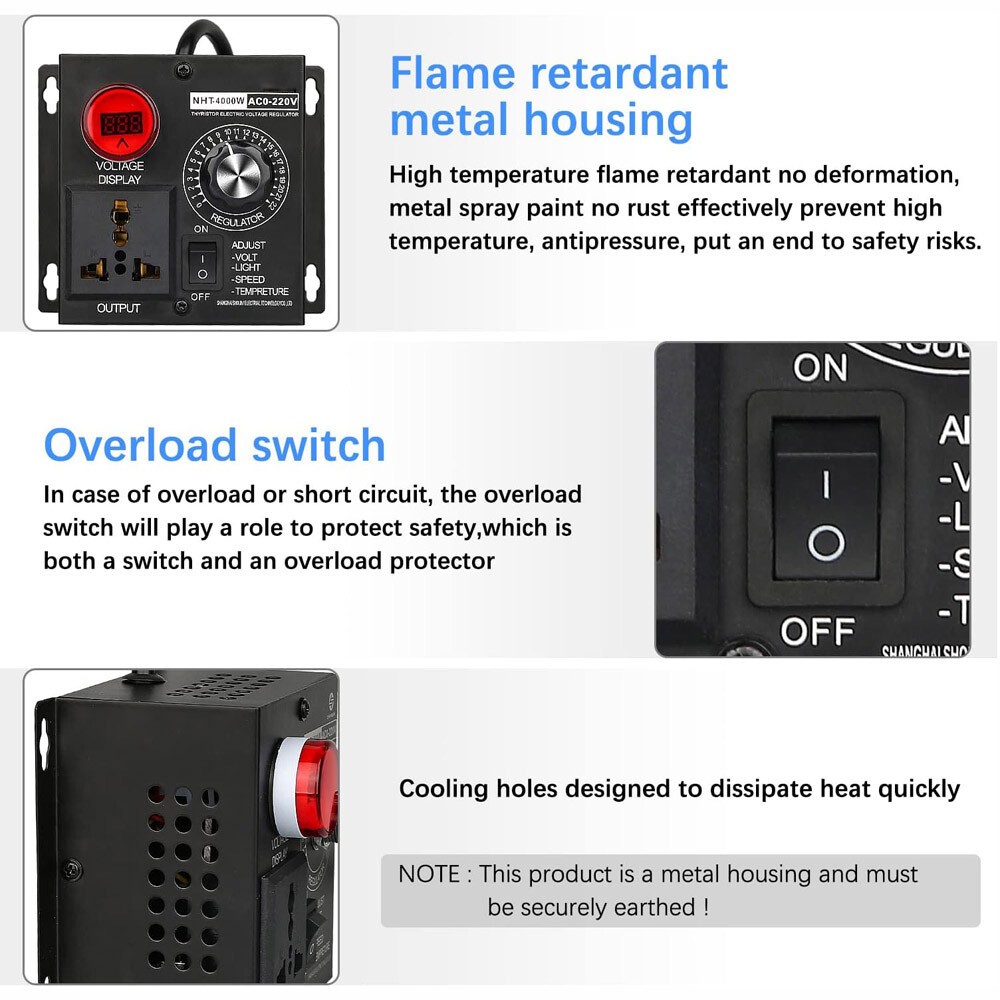 Electric Motor Variable Speed Controller – 120V~220V 15A 4000W AC Motor Speed US