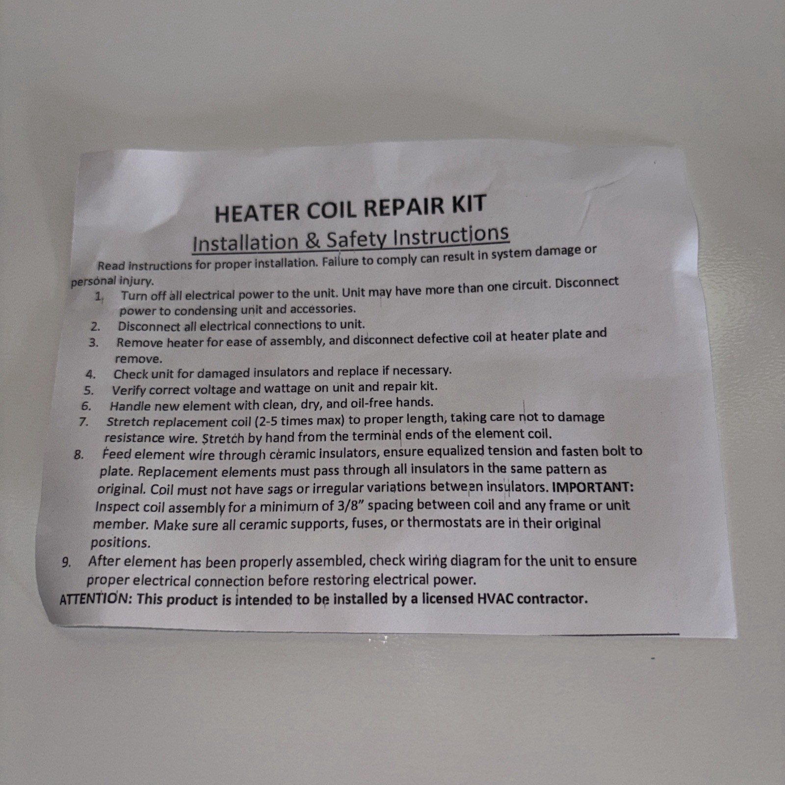 Qty 3 Global Non-Fused Electric Heat Restring Kit 5KW • 240 Volts •Free Shipping