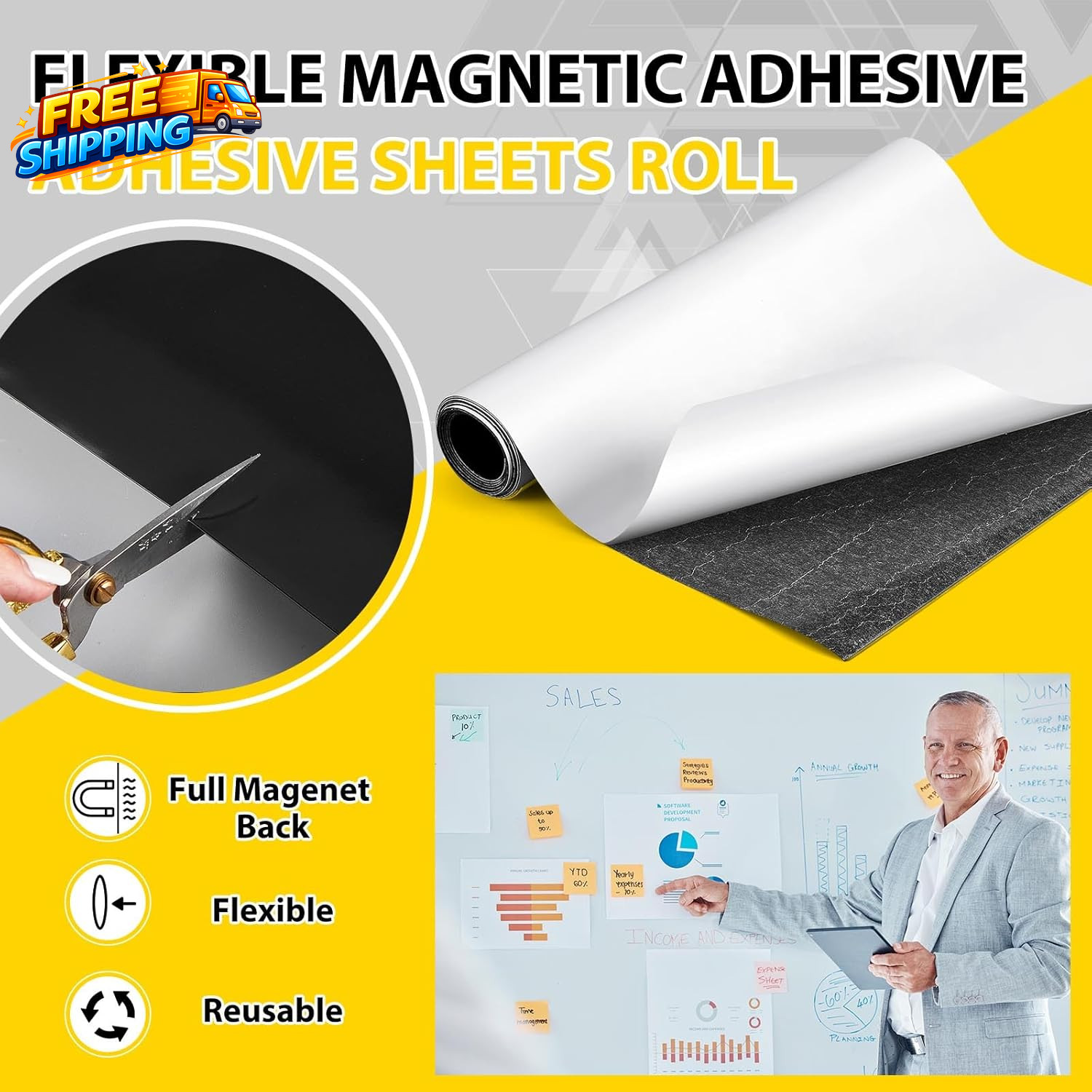 12 Inch X 5 Ft X 30Mil Extra Large Adhesive Magnetic Sheet Roll Not Printable Ad