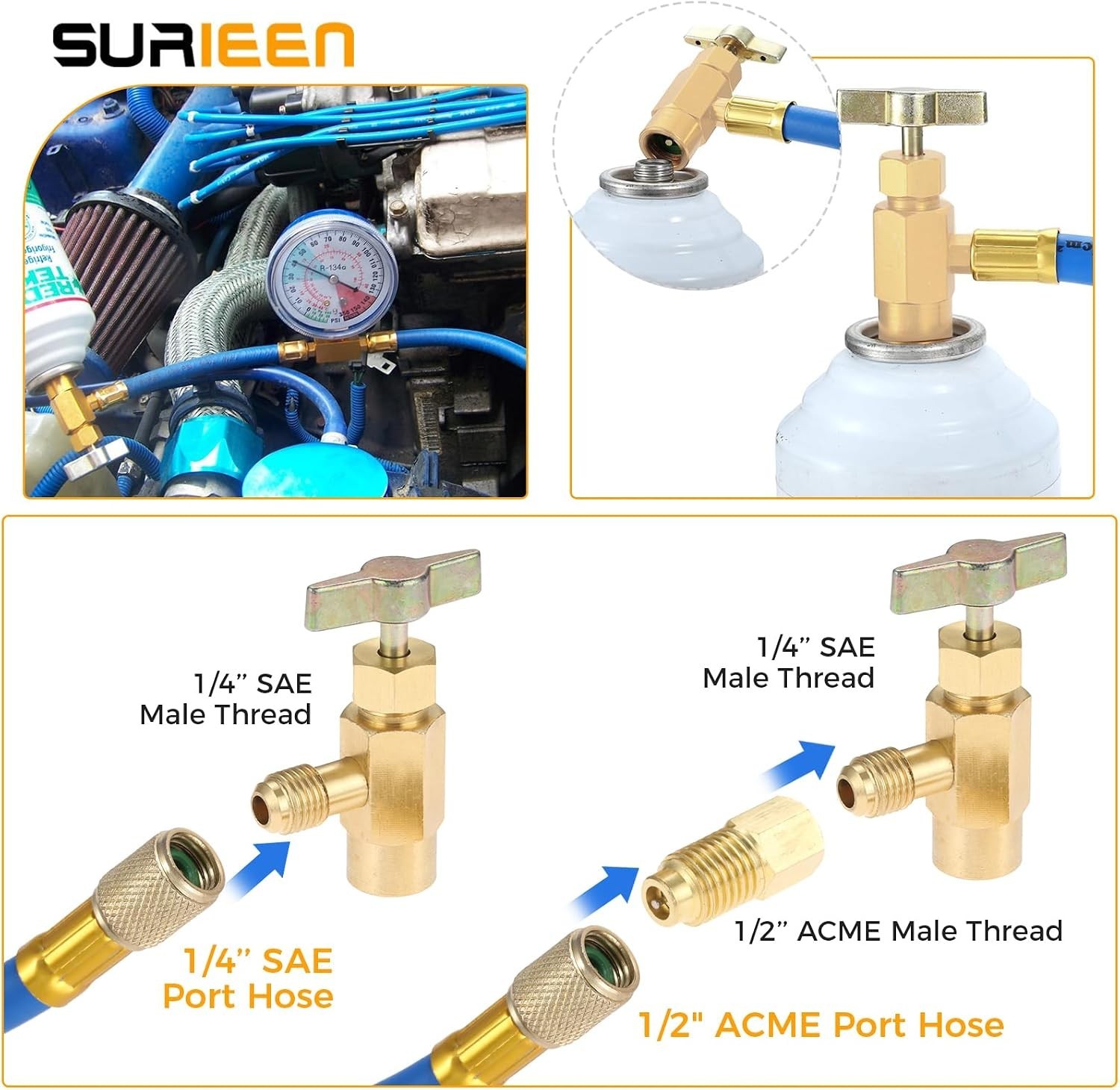R1234Yf Self-Sealing Can Tap, F-1/4 SAE 1/2 LH Thread Valve Tool with Adapter