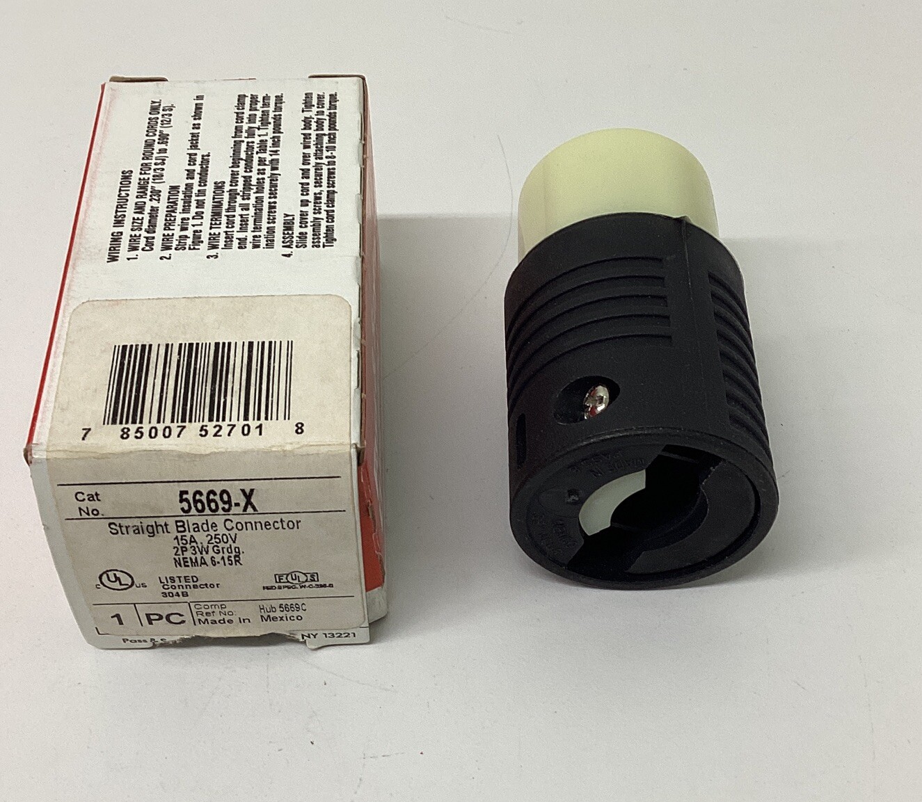 Pass & Seymour 5669-X Straight Blade Connector 15A, 2P w/ Ground