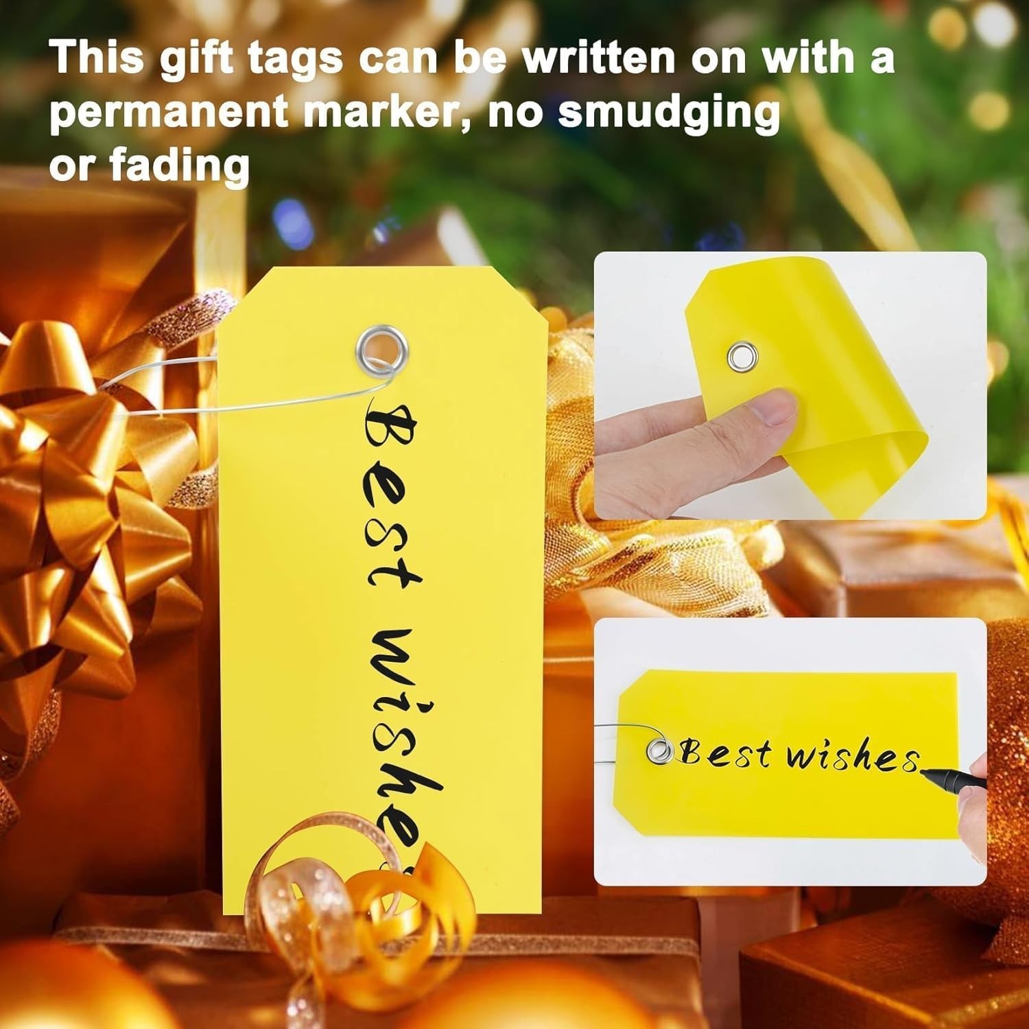 Plastic Shipping Tags With Wires Waterproof Write On Labels Yellow 4.75″ 100 PCS