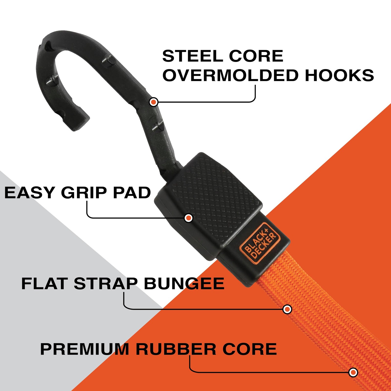 BDX1012 Black/Orange 48″ Flat Bungee Cord Straps, 2 Pack