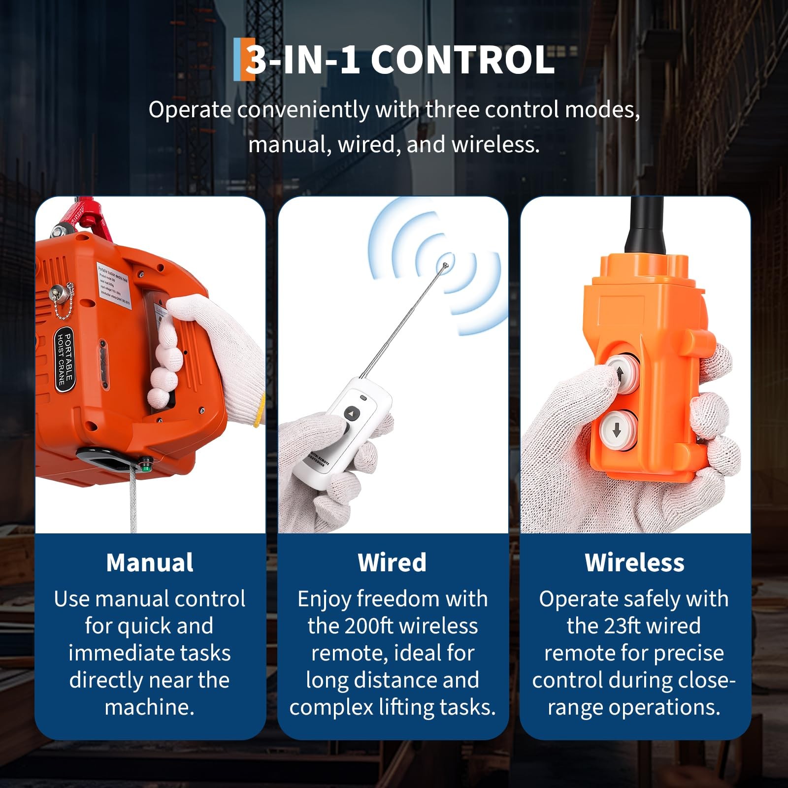 3-in-1 Electric Winch 1100 lbs Capacity, 1500W 120V Power, 25ft Lift Hoist
