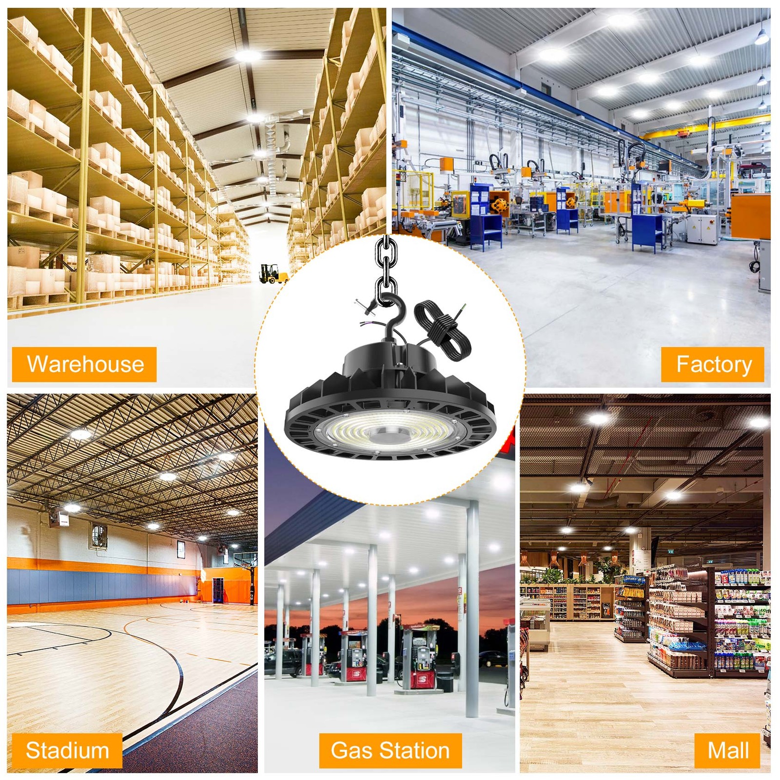 6 PACK 150W UFO Led High Bay Light Industrial Warehouse LED Shop Light 22,500LM