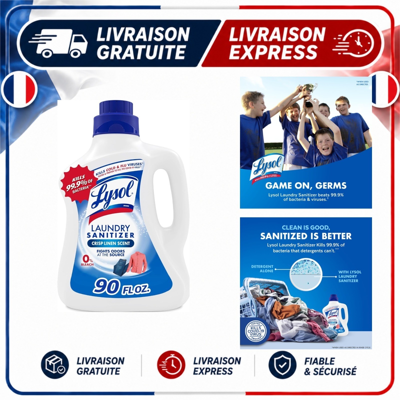Lysol Laundry Sanitizer Additive Odor Eliminator Crisp Linen 90 fl oz