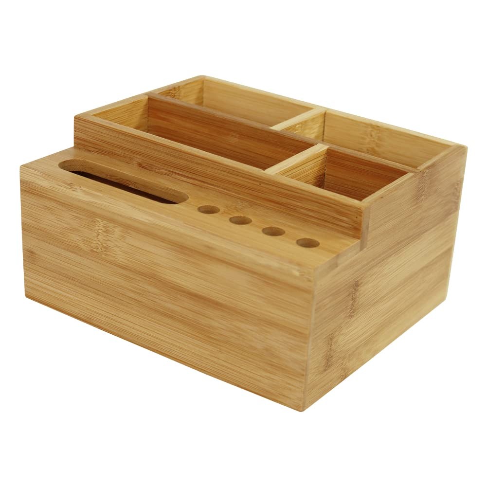 Bamboo Pen Holder Desk Organizer Pencil Holder Storage with 4 Compartments & …