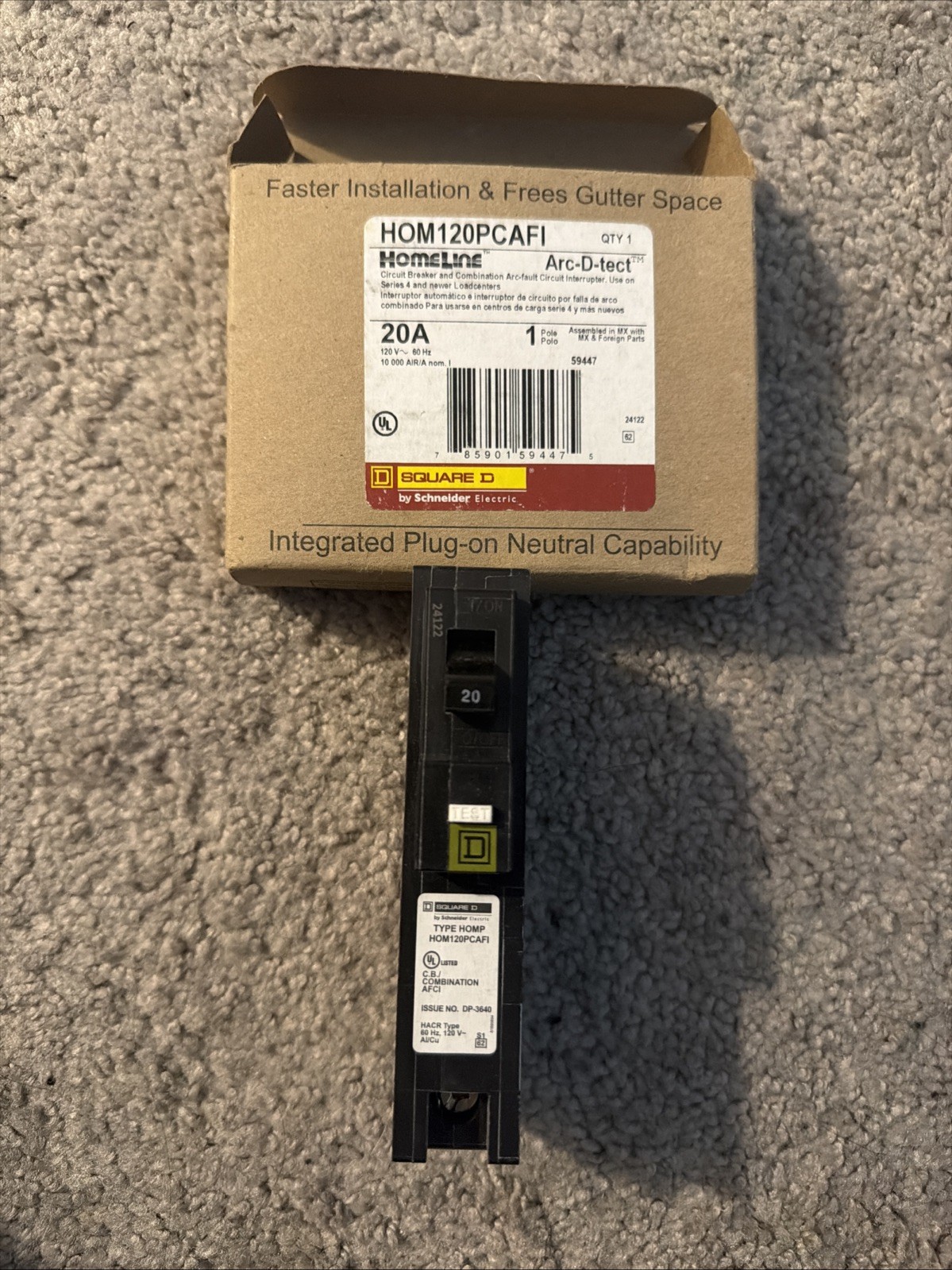 Square D Homeline 1 Pole 20A 120VAC Mini Circuit Breaker – HOM120PCAFI