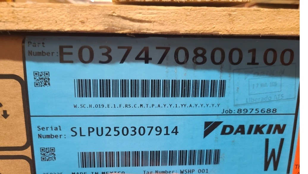 Daikin Water Source Heat Pump; W.SC.H.019.E.1.F.RS.C.M; E037470800100; WSHP; NEW