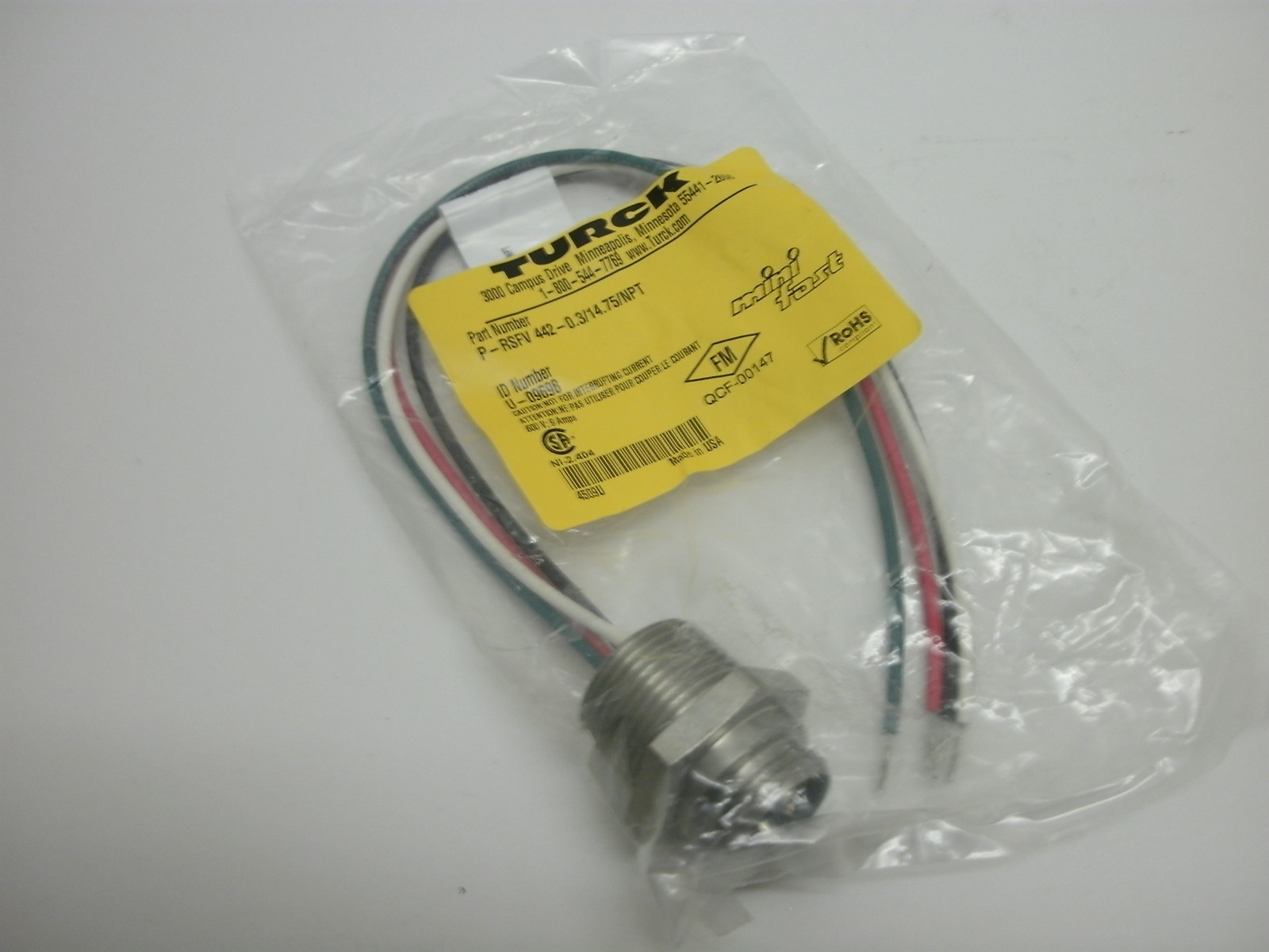 TURK P-RSFV 442-0.3/14.75/NPT MINIFAST RECEPTACLE U-09698 4 PIN MALE NEW IN BAG